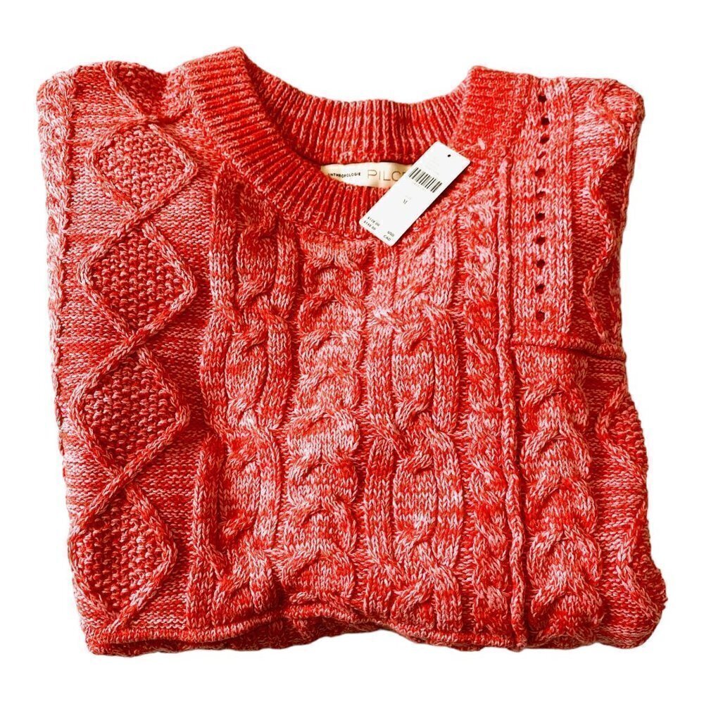 NWT Anthropologie Pilcro Jasmine Cable-Knit Tunic Sweater, marled red, size M - Picture 11 of 13